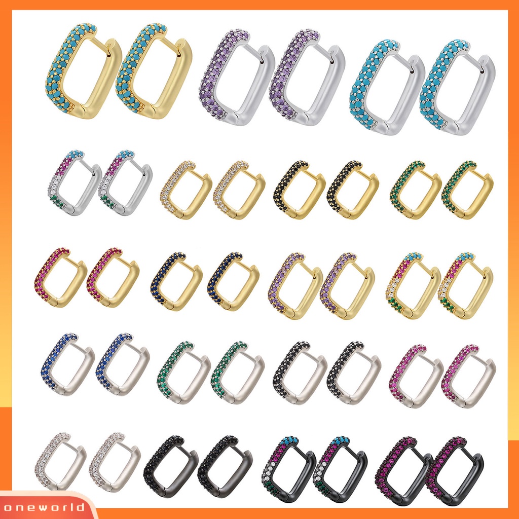 [WOD] 1pasang Drop Earring Berlian Imitasi Gaya Barat Geometris Electroplating Hypoallergenic Hias Colorfast Wanita Vintage Square Earrings Untuk Pacaran