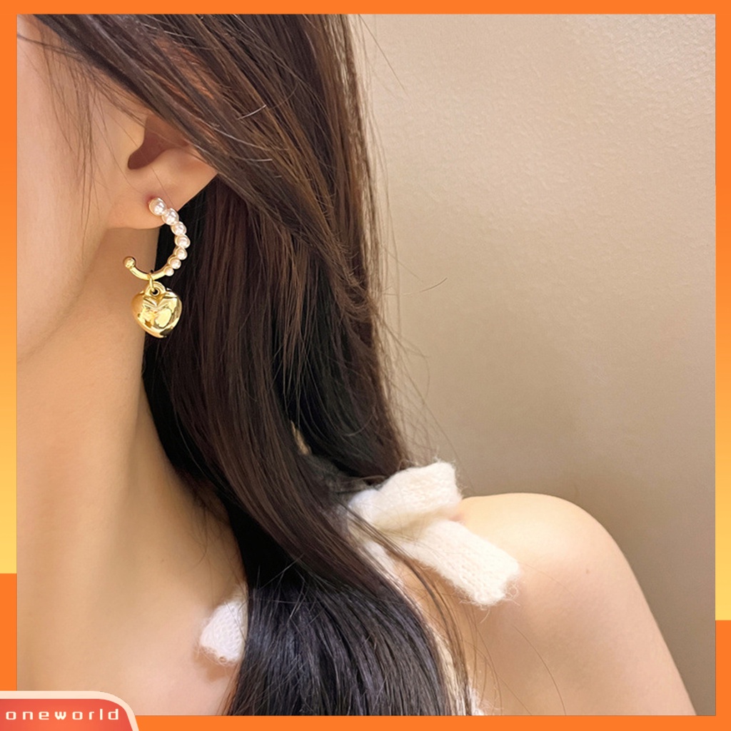 [WOD] 1pasang Drop Earrings Temperamen Elegan Mutiara Imitasi Kilau Terang Geometris Hias Hadiah Wanita Romantis Hati Liontin Stud Earrings Perhiasan Untuk Pakaian Sehari-Hari