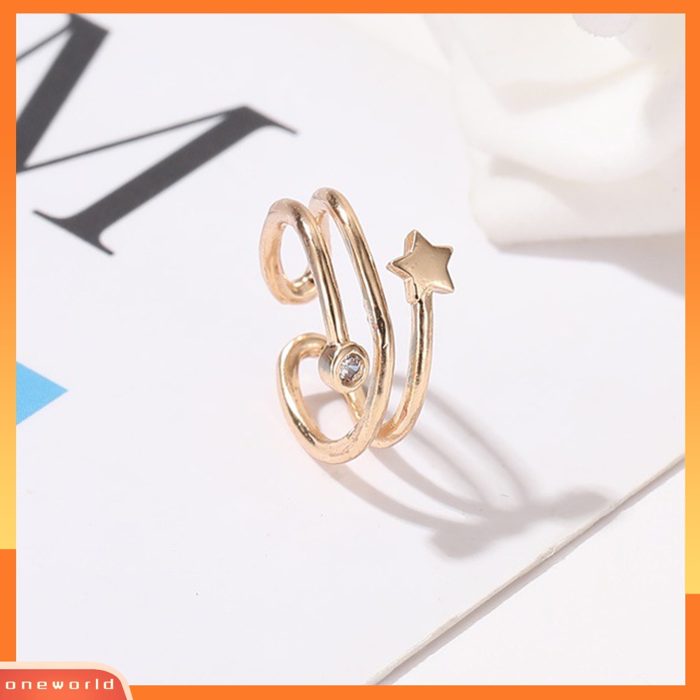 [WOD] 1pc Wanita Berlian Imitasi Bertatahkan Bintang Telinga Manset Klip On Anting Pesta Perhiasan Hadiah