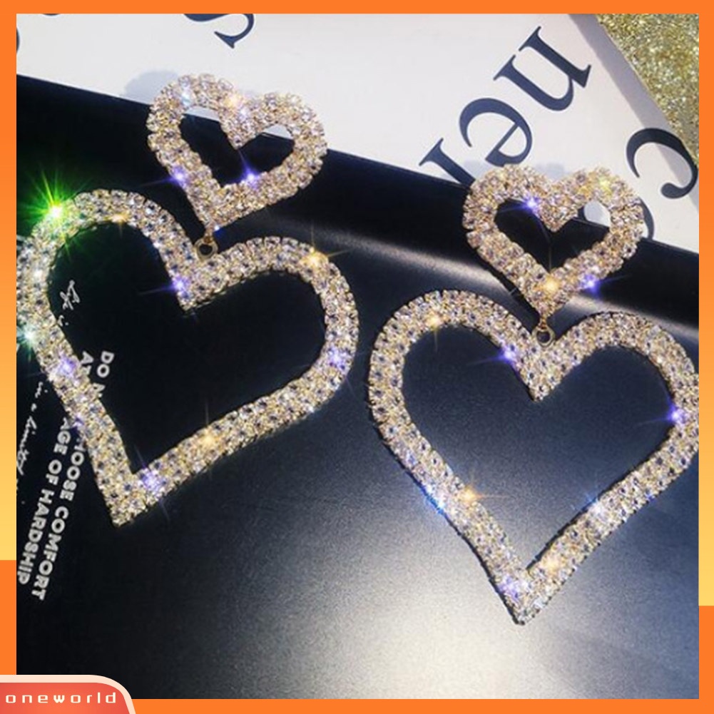 [WOD] Wanita Elegan Berlian Imitasi Jantung Teardrop Menjuntai Ear Drop Earrings Perhiasan Pesta