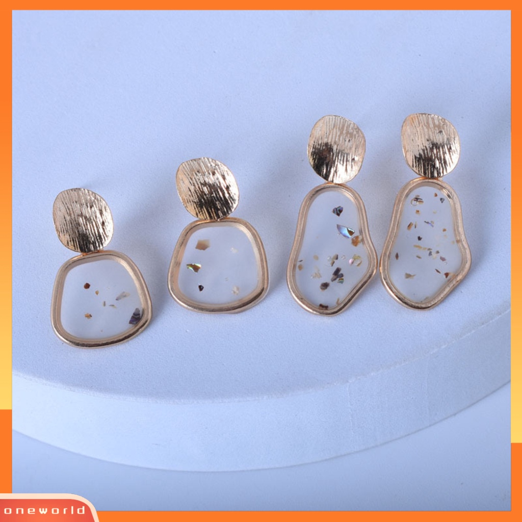 [WOD] 2pcs Aksesoris Perhiasan Kerang Geometris Persegi Retro Alloy Anting Untuk Pesta