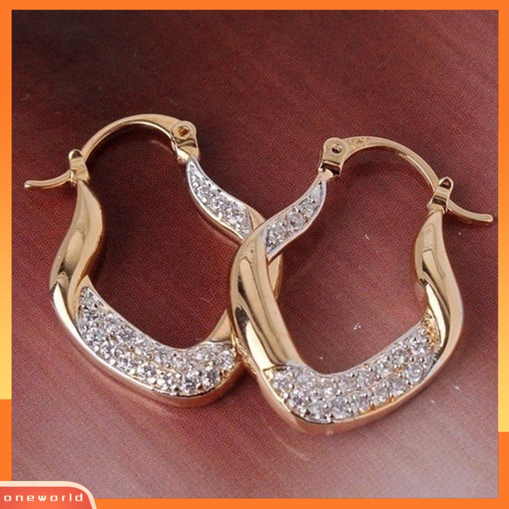 [WOD] Fashion Wanita Berlian Imitasi Bertatahkan U Bentuk Menjuntai Paduan Leverback Earrings Jewelry