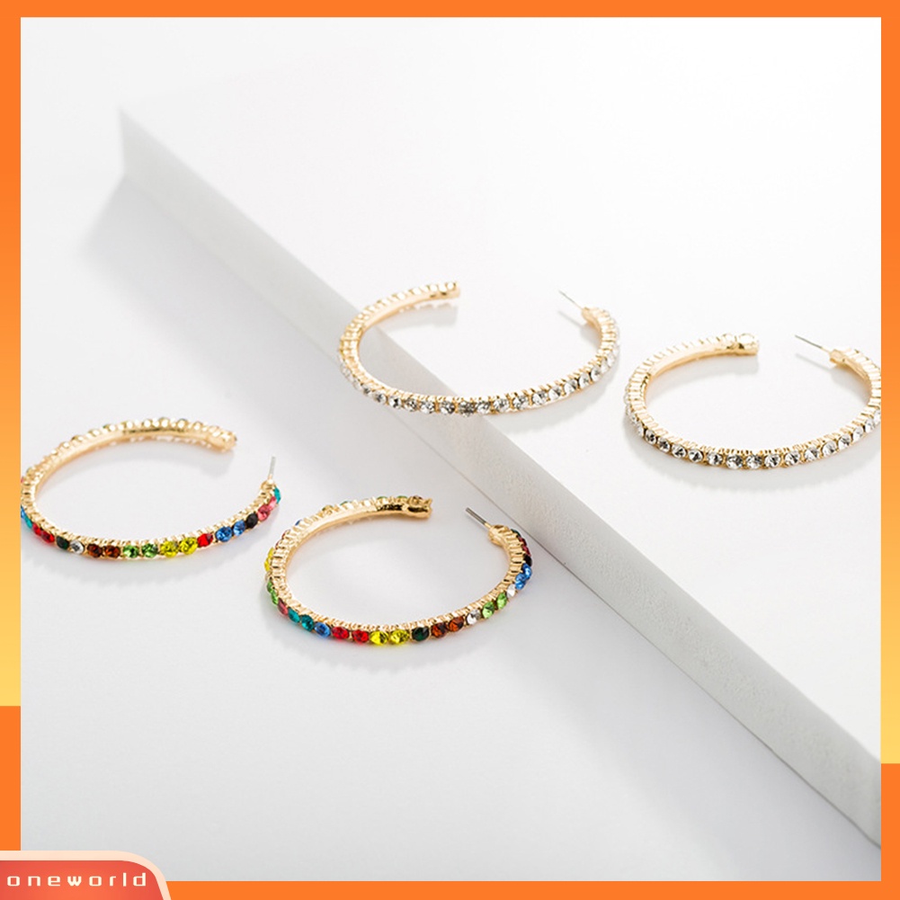 [WOD] Fashion Wanita Berlian Imitasi Bertatahkan Lingkaran Besar Ear Stud Hoop Earrings Charm Jewelry