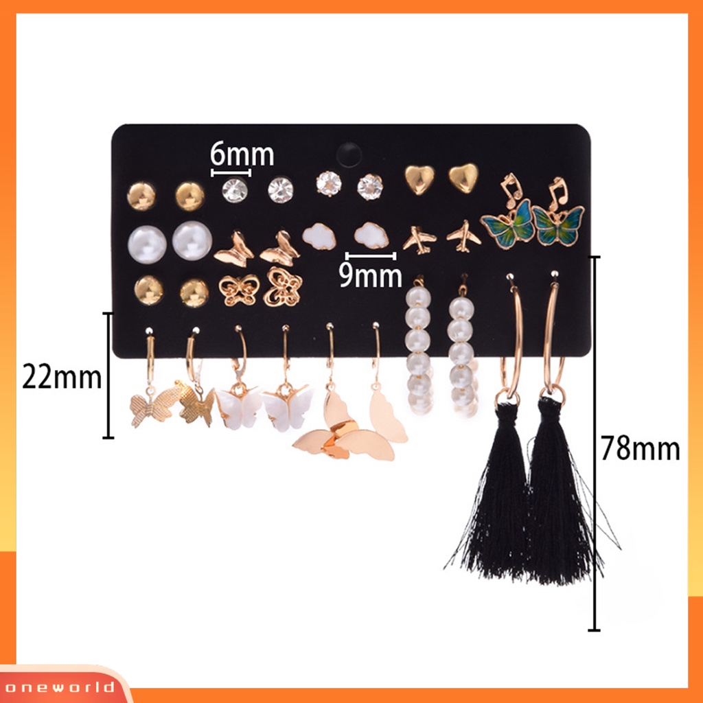 [WOD] 1set Anting Stud Set Gaya Bohemian Multi Bentuk Kupu-Kupu Mutiara Imitasi Rumbai Panjang Anting Gantung Set Perhiasan Pacaran