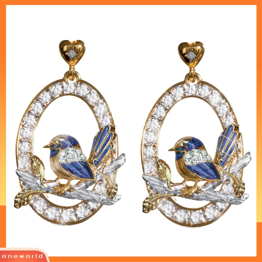 [WOD] Pesta Pernikahan Wanita Hati Berlian Imitasi Bertatahkan Lingkaran Burung Pipit Liontin Stud Earrings