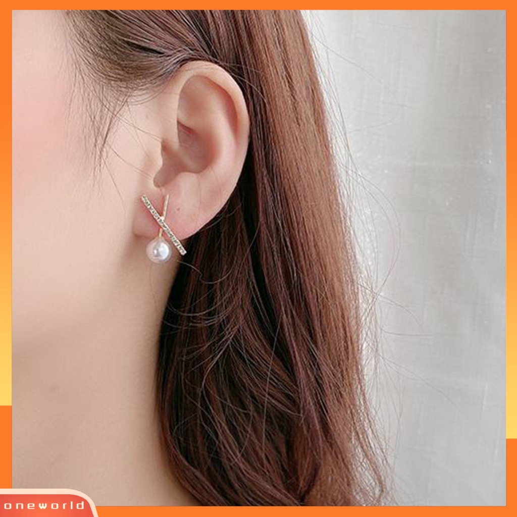 [WOD] 1pasang Anting Wanita Lingkaran Perhiasan Mutiara Imitasi Gaya Korea Anting Tetes Hati Untuk Pesta Cocktail