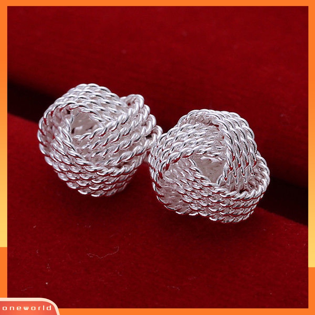 [WOD] Twist Knot Mesh Menenun Ear Studs Earrings Hadiah Perhiasan Berlapis Perak Wanita