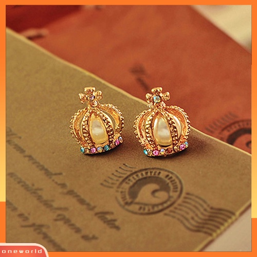 [WOD] Anggun Putri Mahkota Salib Warna-Warni Berlian Imitasi Mutiara Imitasi Ear Stud Earrings