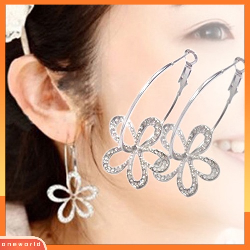 [WOD] Wanita Fashion Lucu Berongga Bunga Hoop Anting Menjuntai Berlian Imitasi Eardrop Perhiasan