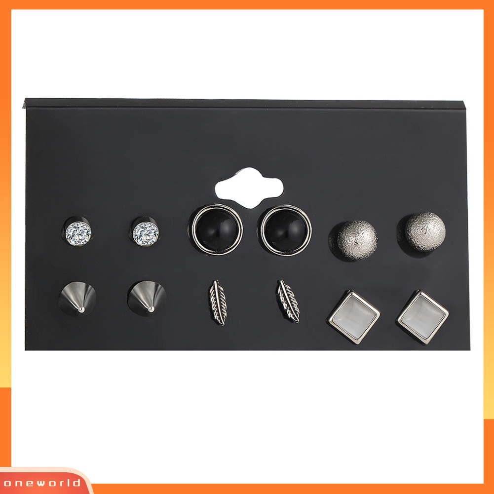 [WOD] 6pasang/set Fashion Rivet Bola Berlian Imitasi Bulu Stud Anting Lady Punk Perhiasan