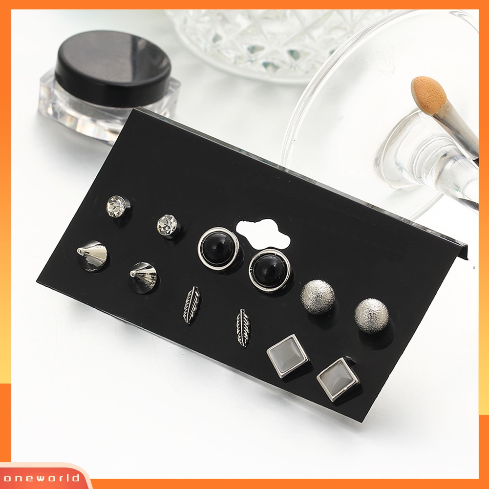 [WOD] 6pasang/set Fashion Rivet Bola Berlian Imitasi Bulu Stud Anting Lady Punk Perhiasan