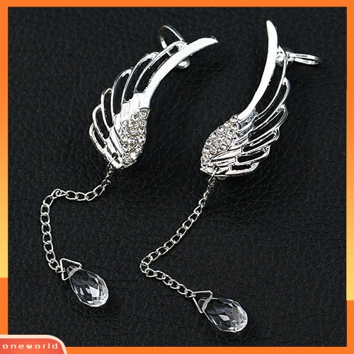 [WOD] Elegan Berongga Sayap Malaikat Teardrop Menjuntai Manset Telinga Non Piercing Stud Earrings