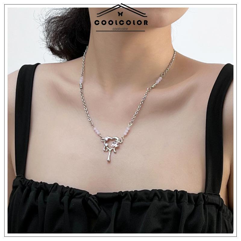 COD❤️Kalung Pendek Pendek Mewah Premium Pink Zirkon Manis Keren Kalung Cinta Tetesan Cair- cl