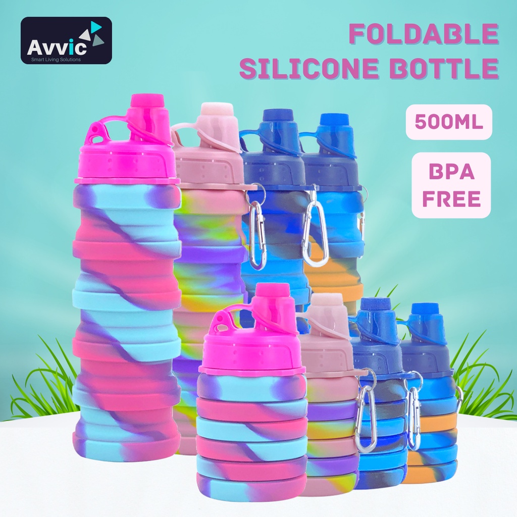 AVVIC Botol Minum Lipat Silikon Telescopic Silicone Water Bottle 500ml Botol Air Minum Outdoor Sports