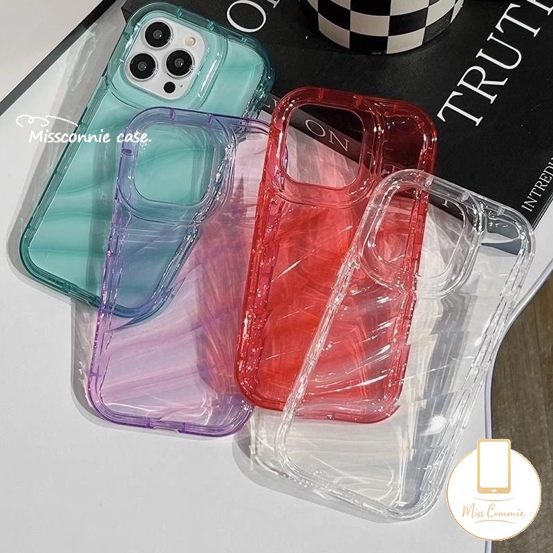 Ins Permen Warna Mewah Sederhana Casing Bening Kompatibel Untuk IPhone 7Plus XR 11 14 13 12 Pro MAX 8Plus 6 6S 7 8 Plus X XS MAX SE 2020terbaru 3D Stereo Kreatif Bergelombang Penutup Tahan Guncangan