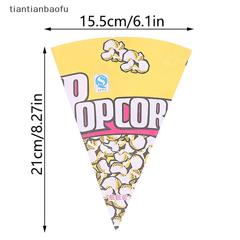 [tiantianbaofu] 50pcs Kantong Popcorn Kertas Berbentuk Kerucut Segitiga Bungkus Popcorn Traktir Kantong Butik