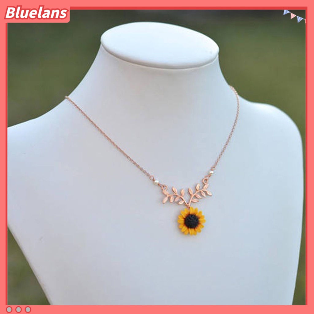 [BLS] Kalung Choker Mewah Liontin Bunga Matahari Bentuk Daun Bahan Alloy Untuk Pesta