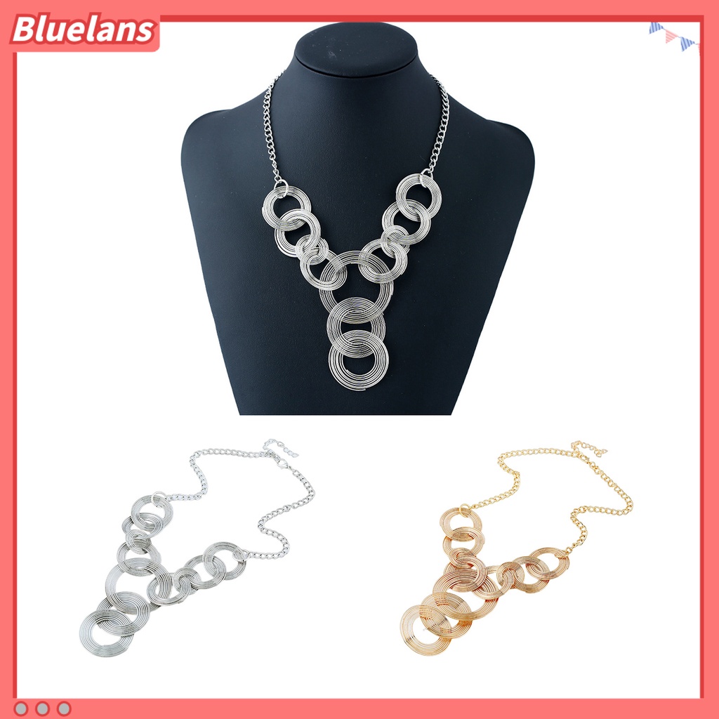 [BLS] Wanita Kalung Eropa Dan Amerika Geometris Minimalis Pengerjaan Halus Electroplating Dress Up Tahan Luntur Lingkaran Liontin Multilayer Pesona Kalung Perhiasan Aksesori