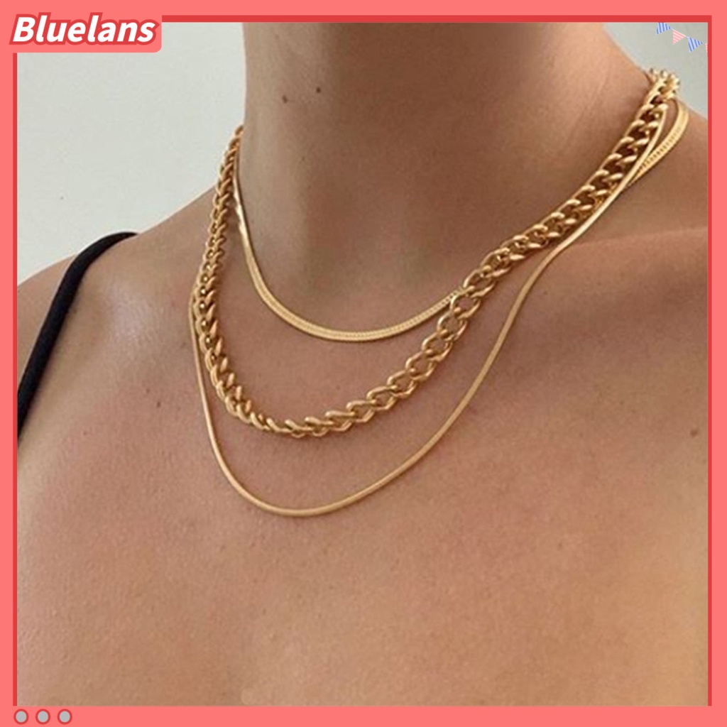 [BLS] 3pcs/set Tebal Adjustable Extension Rantai Wanita Kalung Tiga Lapisan Stackable Choker Necklace