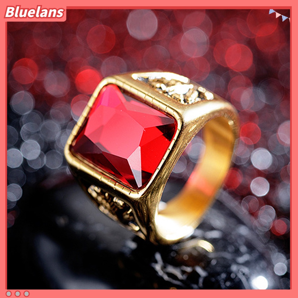 [BLS] Vintage Pria Faux Gemstone Tungsten Maple Craved Finger Band Cincin Perhiasan Hadiah