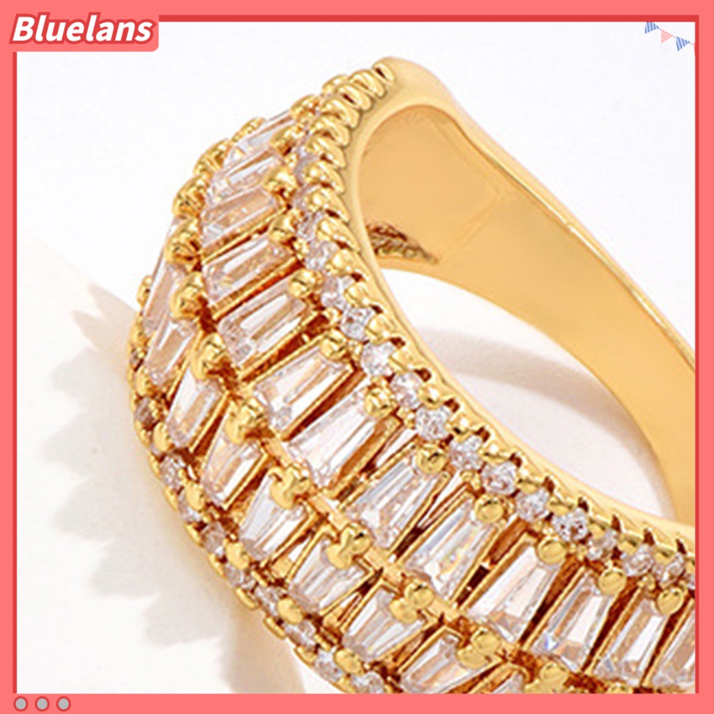 [BLS] Jari Cincin Cubic Zirconia Pembukaan Yang Dapat Disesuaikan Temperamen Hias Berdandan Geometris Mewah Baris Ganda Cincin Perhiasan Aksesori