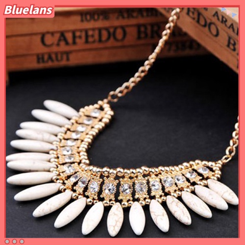 [BLS] Wanita Vintage Daun Berlian Imitasi Liontin Pernyataan Bib Kerah Kalung Hadiah Xmas