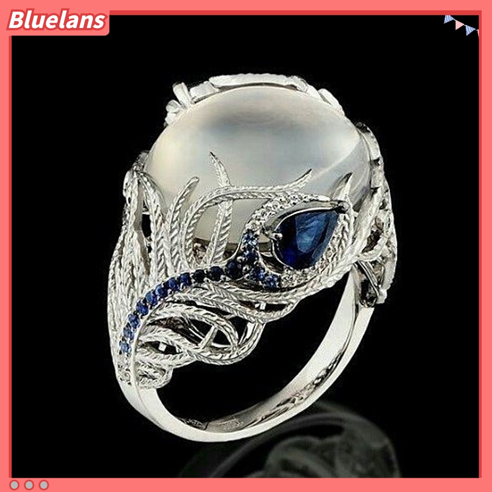[BLS] Vintage Besar Buatan Moonstone Pesona Wanita Cincin Jari Perhiasan Hadiah Pesta