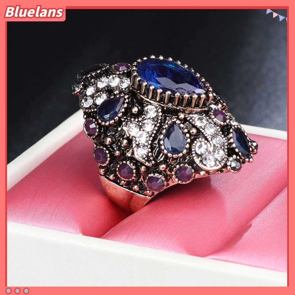 [BLS] Fashion Berlian Imitasi Mengkilap Punk Wanita Jari Cincin Pernyataan Perhiasan Hadiah Pesta