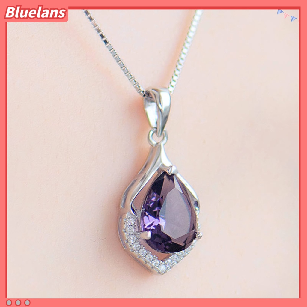 [BLS] Ungu Kristal Imitasi Wanita Kalung Berongga Paduan Bersinar Mewah Sweater Kalung Perhiasan Aksesoris