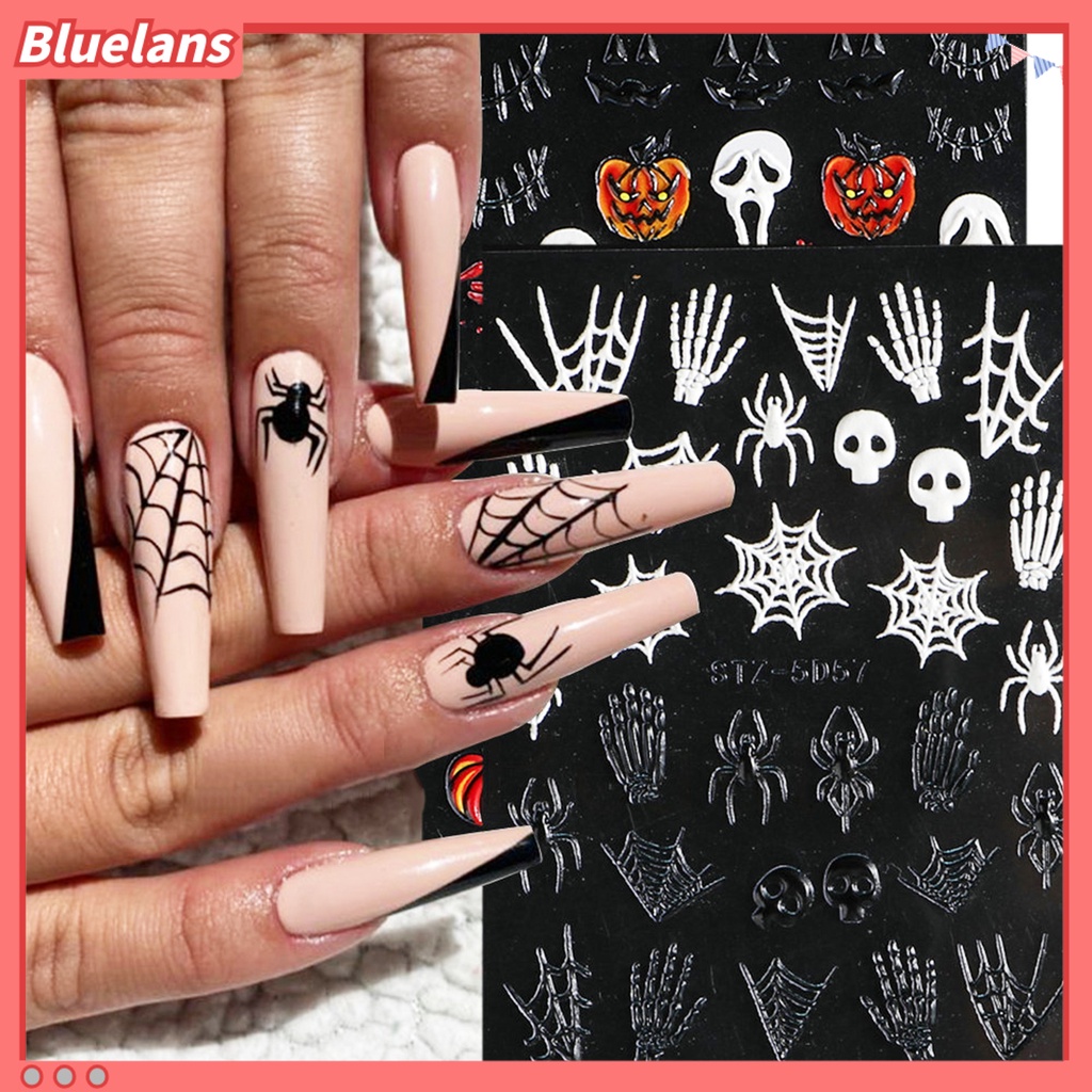 [BLM] Stiker Kuku Pola Horror Kuat Lengket Tidak Luntur Perekat Diri Yang Dapat Dilepas Dekoratif PVC Gaya Halloween DIY Nail Art Stiker Ornamen Perlengkapan Kuku