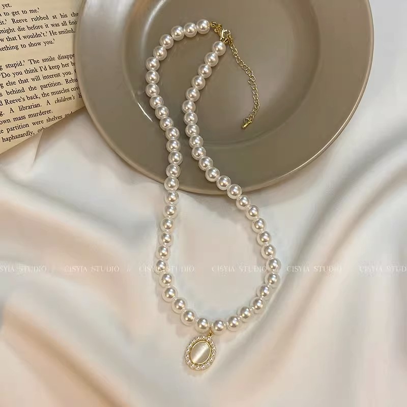 Kalung Mutiara Putih Korea Choker Batu Permata Liontin Kalung Untuk Wanita Fashion Perhiasan Aksesoris