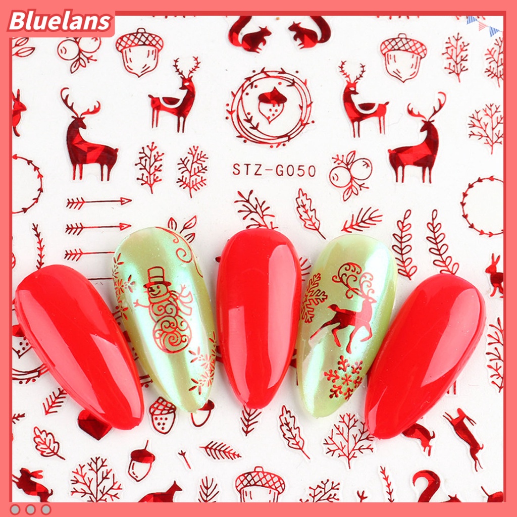 [BLM] Stiker Nail Art Elk Snowflake Snowman DIY Desain Manicure Natal Perekat Kuku Decals Decor Untuk Pesta