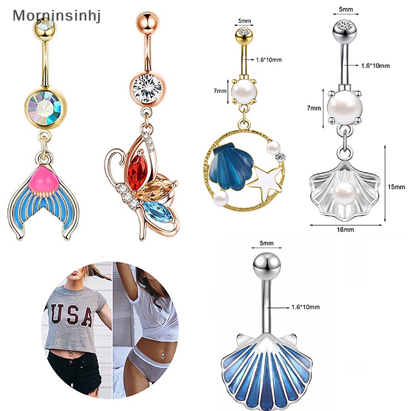 Mornin 1Pc/Set Stainless Steel Shell Fishtail Pusar Cincin Mutiara Pusar Kuku Fashion Kreatif Belly Button Rings Untuk Wanita Perhiasan Tubuh id