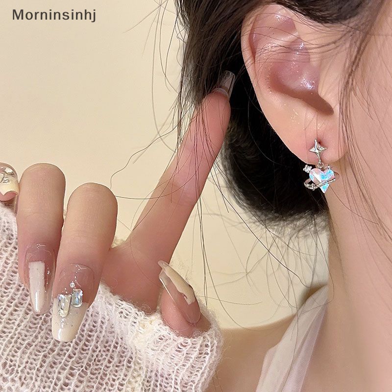 Mornin 6Pcs/set Pink Kristal Opal Peach Hati Salib Bintang Drop Anting Untuk Wanita Fashion Logam Cair Earrings Jewelry id