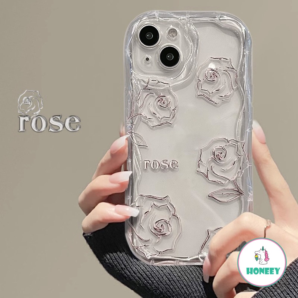 IPHONE Fashion Line Rose Case Kompatibel Untuk Iphone14 13 12 11 Pro Max Bening Gelombang Tepi Air Cushion Shockproof Back Cover