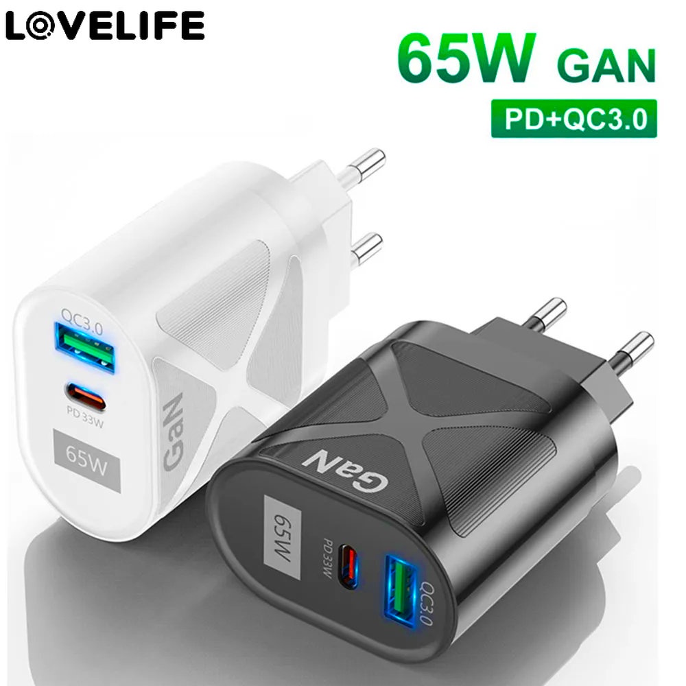 Kepala Pengisian Telepon Pengisian Cepat 65W GaN Quick Charger PD Fast Charge Adapter US &amp; EU Plug Wall Power Adapter QC 3.0 Fast Charging Charger Dinding Untuk Macbook Tablet Laptop