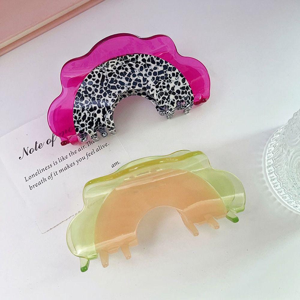 Needway Half-Moon Acetate Hair Claw Party Untuk Anak Perempuan Ins Wanita Jepit Rambut Gelombang Patchwork Buah Naga Gaya Korea Pitaya Hami Melon Hair Clip