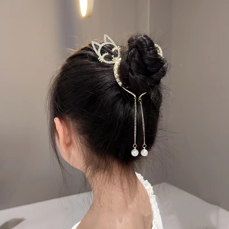 Fringed pearl hairpin girl Lucu Kartun Sayap Malaikat Telinga Kelinci Korea Berkilau Hiasan Rambut Berlian