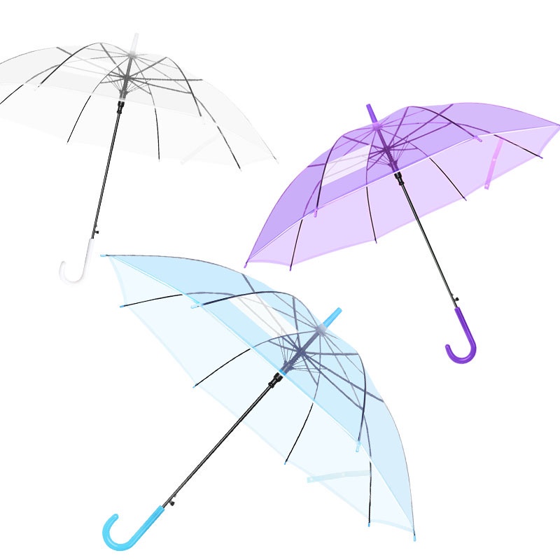 JT - Payung Transparan Style Korea Jepang Polos Warna Warni / Payung Lipat Bening Cantik / Payung Rainbow Umbrella / Payung Tongkat Panjang Gradasi Bahan PVC