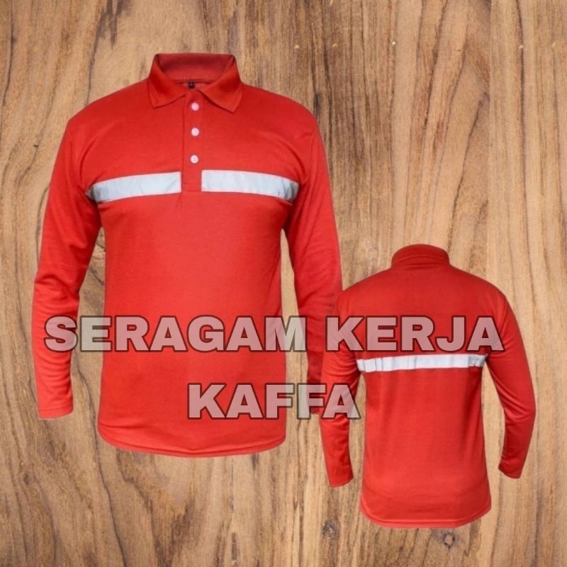 Kaos POLO kerah panjang safety baju bengkel kaos perusahaan MERAH Kaos safety Model Terbaru Kaos Pol
