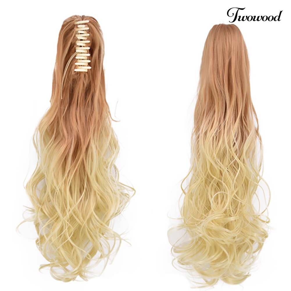 Twowood Wanita Panjang Keriting Serat Sintetis Tahan Panas Wig Ponytail Extension Rambut