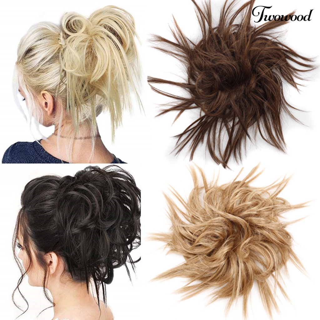 Twowood Updo Wig Efek Berantakan Menebal Rambut Serat Suhu Tinggi Chignon Messy Scrunchie Elastis Hair Bun Untuk Pesta