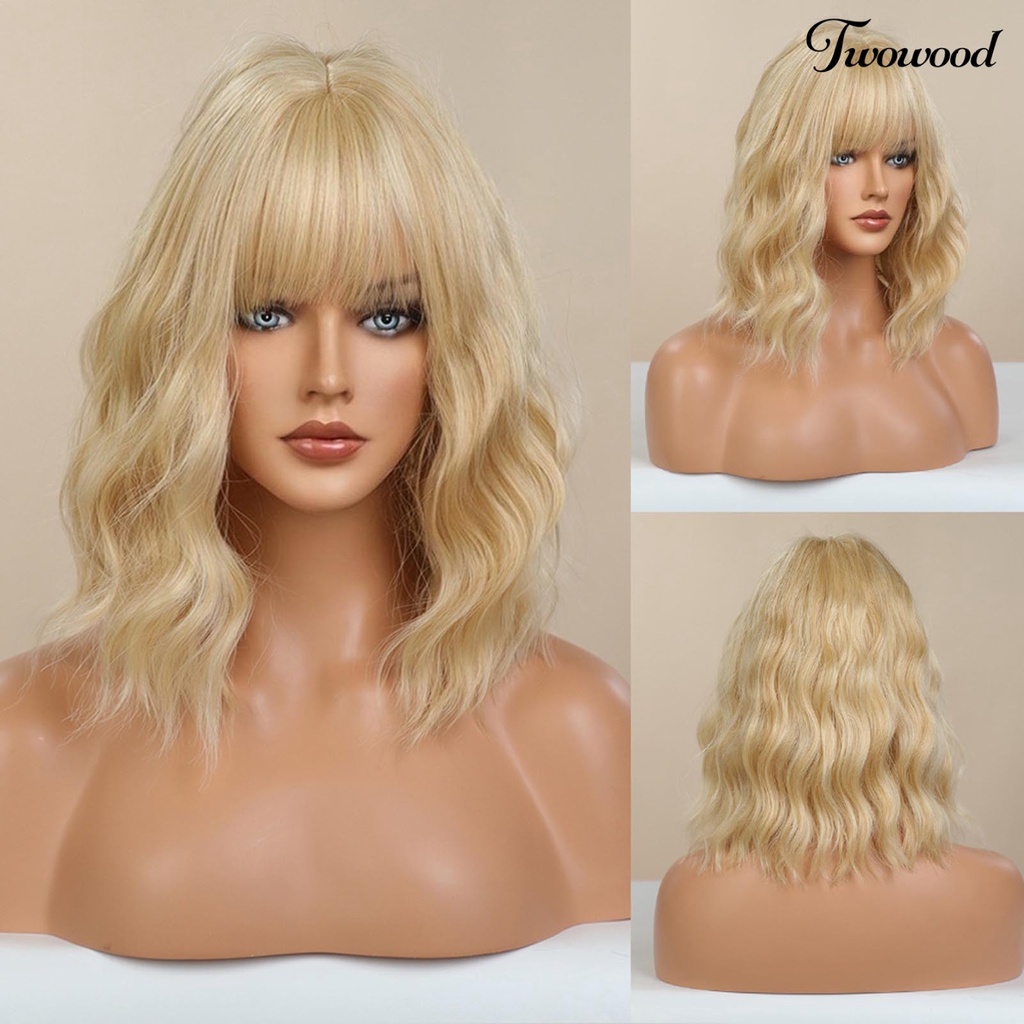 Twowood 3Pcs /Set Wig Desain Ergonomics Inner Mesh Lembut Kualitas Tinggi Rambut Gelombang Alami Pendek Untuk Perempuan