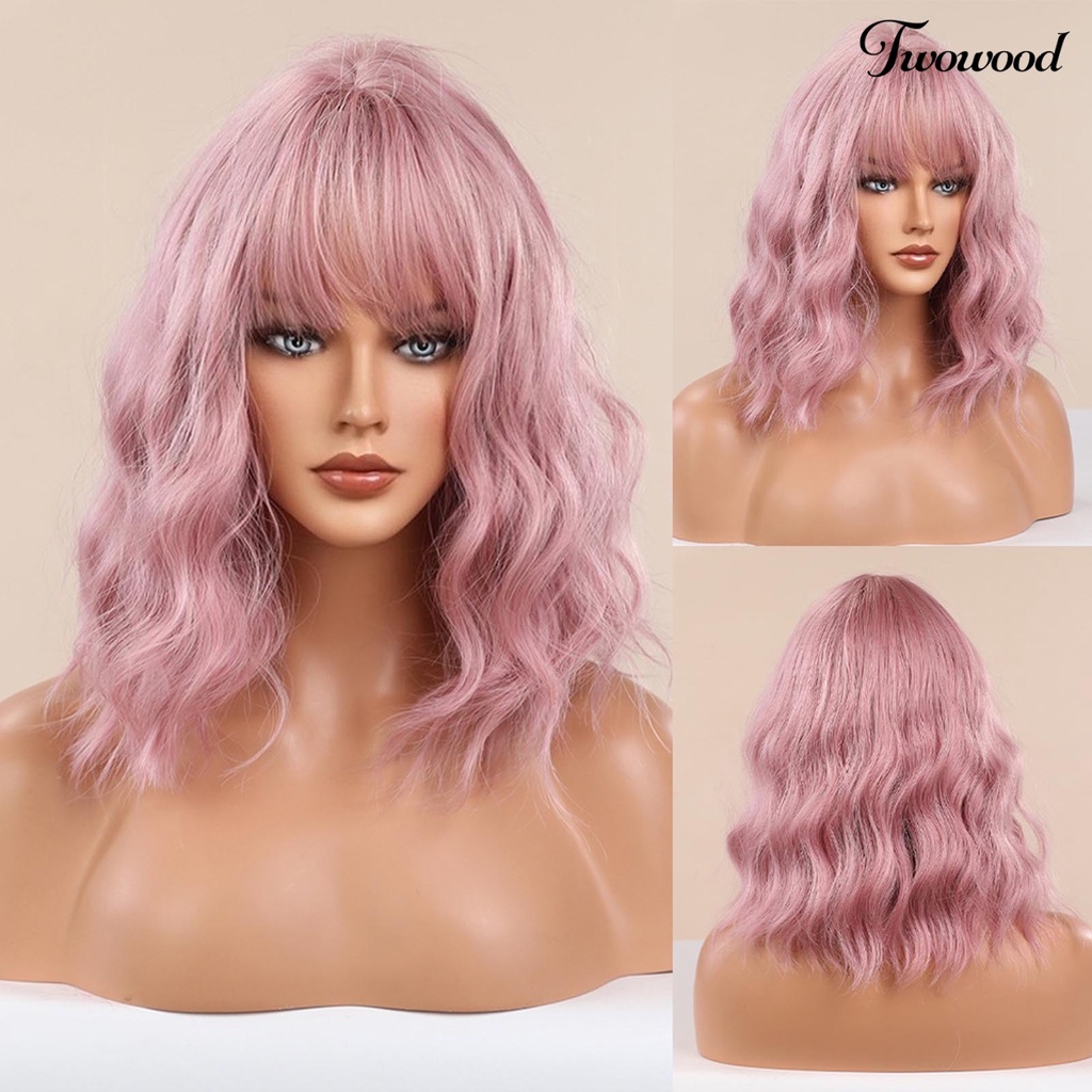 Twowood 3Pcs /Set Wig Desain Ergonomics Inner Mesh Lembut Kualitas Tinggi Rambut Gelombang Alami Pendek Untuk Perempuan