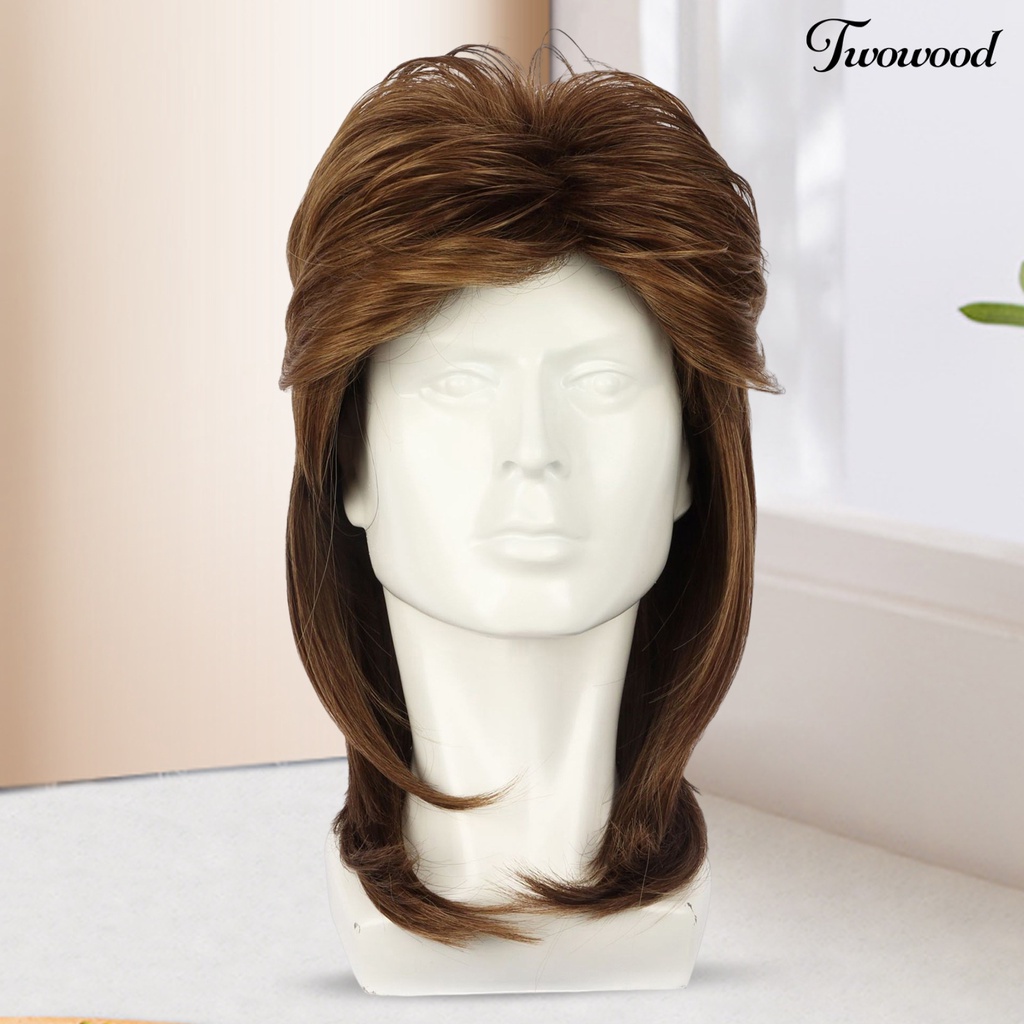 Twowood Wig Pria Amerika Nyaman Mudah Dipakai Berbulu Tahan Panas Fashion Kosmetik Alat Suhu Tinggi Sutra Pria Gaya Rock Wig Pendek Untuk Pesta