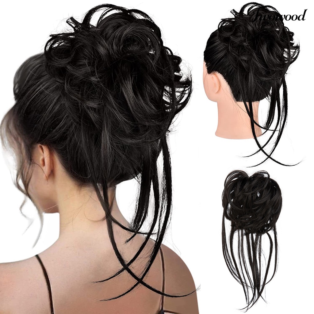 Twowood Wanita Wig Alami Berbulu Elastis Berantakan Rambut-Styling Meningkatkan Volume Rambut Nonknot Keriting Chignon Rambut Wig Pacaran Pasokan