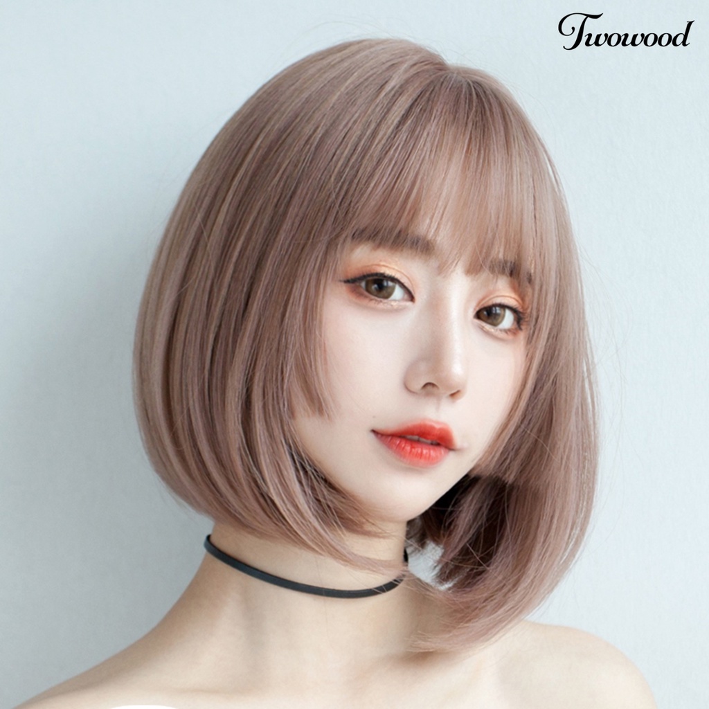 Twowood Women Wig No Perm Nyaman Dipakai Berbulu Halus Realistis Natural Pink Princess Cutting Wig Pendek Dengan Poni Udara Digunakan Wanita