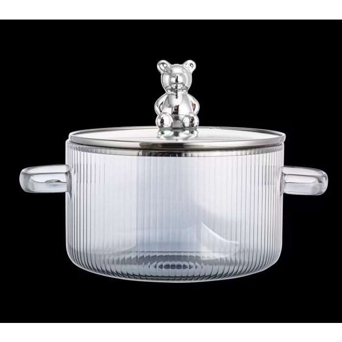 Panci Bear Kaca Panci Masak Kaca Borosilicate Glass Cooking Pot 15cm Stewing Pot