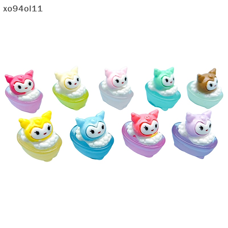 Xo 2Pcs Luminous Bathtub Kuromi Ornamen Mini Warna Kartun Boneka Micro Landscape Dekorasi Rumah Boneka Miniatur Mainan OL