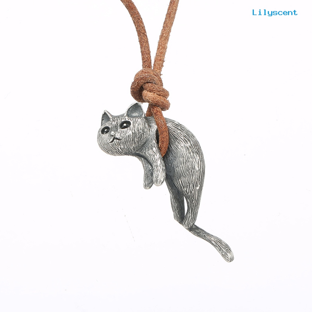 [LS]Vintage Kalung Warna Perak Perhiasan Choker Sedih Gantung Bentuk Kucing Kalung Pasangan Kalung Hewan Kitty Kalung